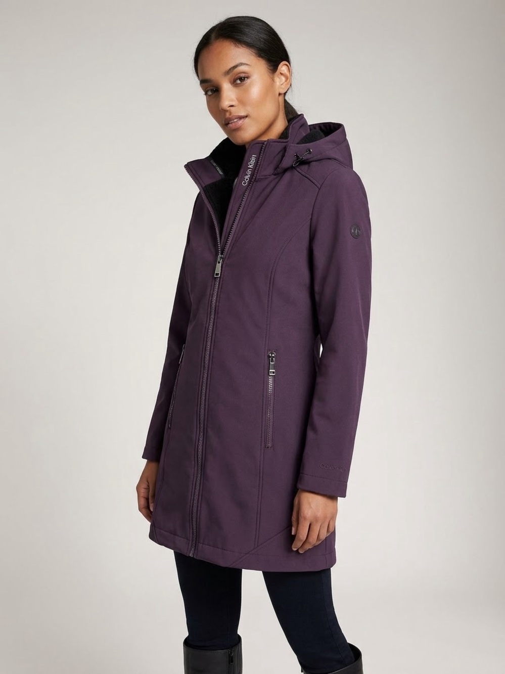 Calvin Klein Hooded Trench Coat in Deep Plum